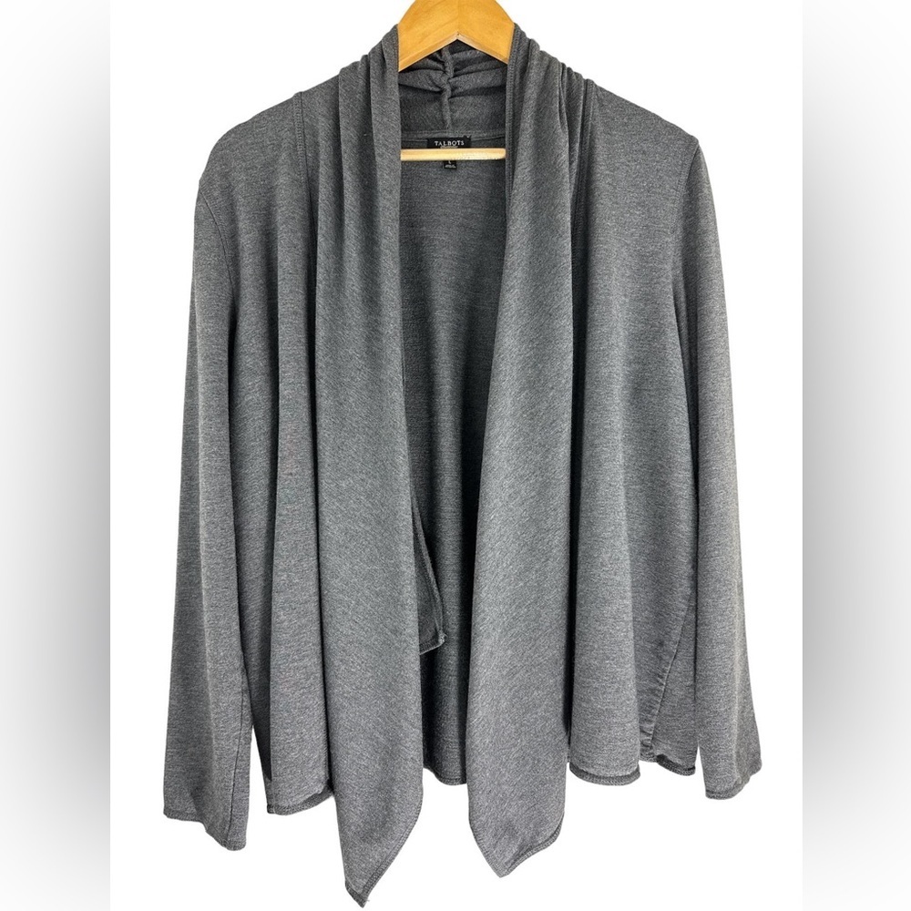 Talbots Women’s Gray Open Front Sweater Long Sleeve Draped Pima Cotton L